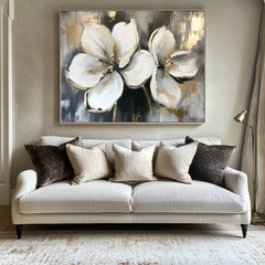 Golden Serenity Floral Harmony – Textured Floral Oil Painting