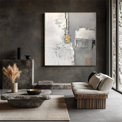 Golden Veil: Minimalist Abstract Wall Art in Grey – Wabi-Sabi Textured Abstract Wall Art