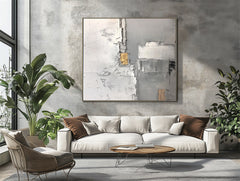 Golden Veil: Minimalist Abstract Wall Art in Grey – Wabi-Sabi Textured Abstract Wall Art
