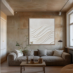 Harmonic Waves: Beige Textured Abstract Wave Painting – Textured Seascape Wall Art
