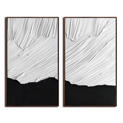 Monochrome Harmony: Large Black & White Abstract Diptych Art – Minimalist Wall Decor for Modern Spaces