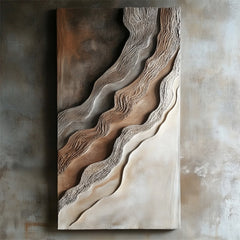 Layered Earth: Impasto Earth-Toned Abstract Wall Art – Brown Grey White Textured Curves