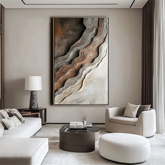 Layered Earth: Impasto Earth-Toned Abstract Wall Art – Brown Grey White Textured Curves