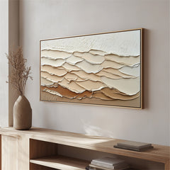 Layered Earth Tones Artwork: Impasto Textured Wave Abstract Wall Art – Brown Beige Hues