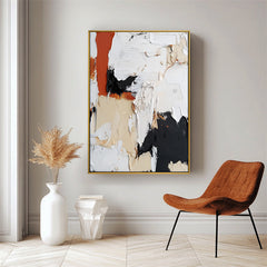 Contemporary Abstract Art – Vibrant Movement in Rust Orange and Black Oil Painting