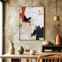 Contemporary Abstract Art – Vibrant Movement in Rust Orange and Black Oil Painting