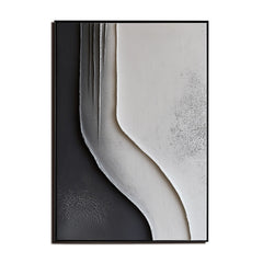 Monochrome Flow Texture Art-3D Textured Black White Abstract Wall Art – Minimalist Curved Line Decor