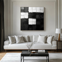 Monochrome Harmony: Textured Black & White Geometric Abstract – Textured Geometric Wall Art