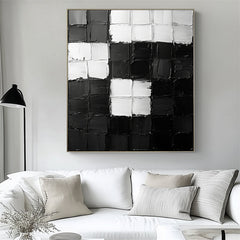 Monochrome Harmony: Textured Black & White Geometric Abstract – Textured Geometric Wall Art