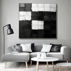 Monochrome Harmony: Textured Black & White Geometric Abstract – Textured Geometric Wall Art