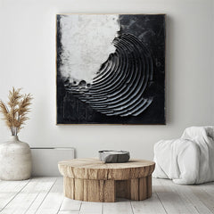 3D Textured Black & White Spiral Abstract Art – Textured Abstract Wall Art