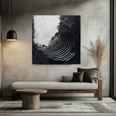 3D Textured Black & White Spiral Abstract Art – Textured Abstract Wall Art