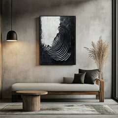 Monochrome Echoes : Contemporary Circular Abstract Wall Art in Impasto Style – Black & White Decor