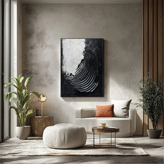 Monochrome Echoes : Contemporary Circular Abstract Wall Art in Impasto Style – Black & White Decor