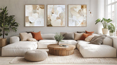 Golden Glow : Contemporary Impasto Triptych Art – Stylish Beige & Brown Wall Decor