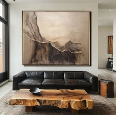 Ethereal Landscape: Abstract Beige & Brown Landscape Art – Textured Minimalist Decor for Interiors