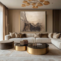 Ethereal Landscape: Abstract Beige & Brown Landscape Art – Textured Minimalist Decor for Interiors
