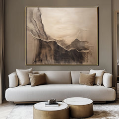Ethereal Landscape: Abstract Beige & Brown Landscape Art – Textured Minimalist Decor for Interiors