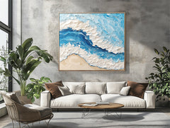 Ocean's Embrace:Thick Texture Ocean Wave Art – Textured Seascape Wall Art