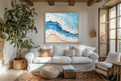 Ocean's Embrace:Thick Texture Ocean Wave Art – Textured Seascape Wall Art