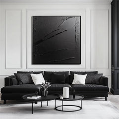 Shadows in Motion: Textured Black Abstract Oil Painting – Textured Abstract Wall Art
