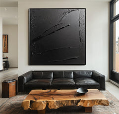 Shadows in Motion: Textured Black Abstract Oil Painting – Textured Abstract Wall Art