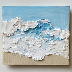 Ocean Serenity- Coastal Home Decor: Textured Abstract Oil Painting in Blue, White & Beige