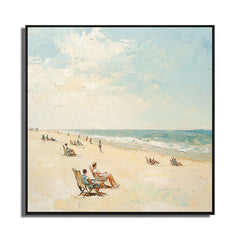 Sunny Beach Escape: Coastal Beach Scene Oil Painting – Seascape Wall Art