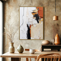 Stylish Impasto Abstract Wall Art – Modern Black, White & Orange Hues