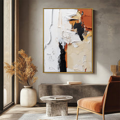 Stylish Impasto Abstract Wall Art – Modern Black, White & Orange Hues