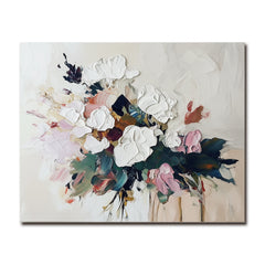 Petals in Motion-Textured Floral Oil Painting , Abstract White & Pink Flower Artwork