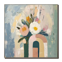 Blooming Archway-Abstract Floral Bouquet in Geometric Vase Oil Painting , Modern Home Decor