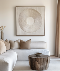 Ethereal Circles-Textured Circular Pattern Framed Wall Art , Minimalist Abstract Decor