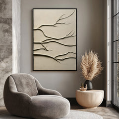 Branches of Serenity-3D Textured Branch Wall Art – Neutral Tones Modern Minimalist Decor