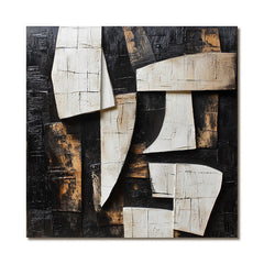 Fragmented Harmony:Textured Black & Brown Geometric Abstract Art – Modern Wall Decor