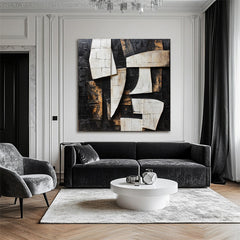 Fragmented Harmony:Textured Black & Brown Geometric Abstract Art – Modern Wall Decor