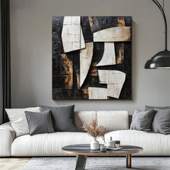 Fragmented Harmony:Textured Black & Brown Geometric Abstract Art – Modern Wall Decor