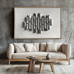Echoes of Silence-Minimalist 3D Textured Wall Art: Light Gray Concrete – like Sculpture