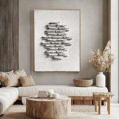 Echoes of Silence-Minimalist 3D Textured Wall Art: Light Gray Concrete – like Sculpture