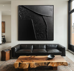 Midnight Tides:Black Textured Abstract Oil Painting – Textured Seascape Wall Art