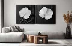 Harmony Blooms: Textured Duo – Textured Floral Oil Painting