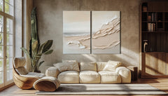 Serene Coastline: Textured Duo – Textured Seascape Oil Painting