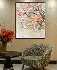 Blossoming Harmony: Abstract Art – Textured Floral Oil Painting