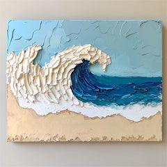 Ocean Crest: Thick Texture Seascape Painting – Blue and White Coastal Wave Art for Modern Interiors