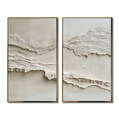 Ethereal Layers: Contemporary Impasto Diptych – Elegant Neutral Abstract Wall Art