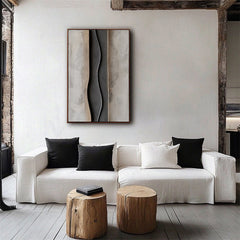 Earthbound Harmony-Textured Abstract Neutral Painting – Wabi-Sabi Vertical Wall Art