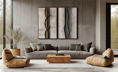 Earthbound Harmony-Textured Abstract Neutral Painting – Wabi-Sabi Vertical Wall Art