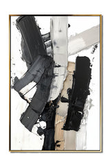 Monochrome Stride: Contemporary Texture Art – Black Grey White Brown Abstract Wall Decor
