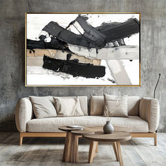 Monochrome Stride: Contemporary Texture Art – Black Grey White Brown Abstract Wall Decor