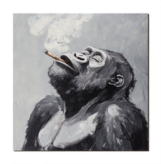 Smoky Reflection – Monochromatic Abstract Gorilla Oil Painting for Modern Interiors